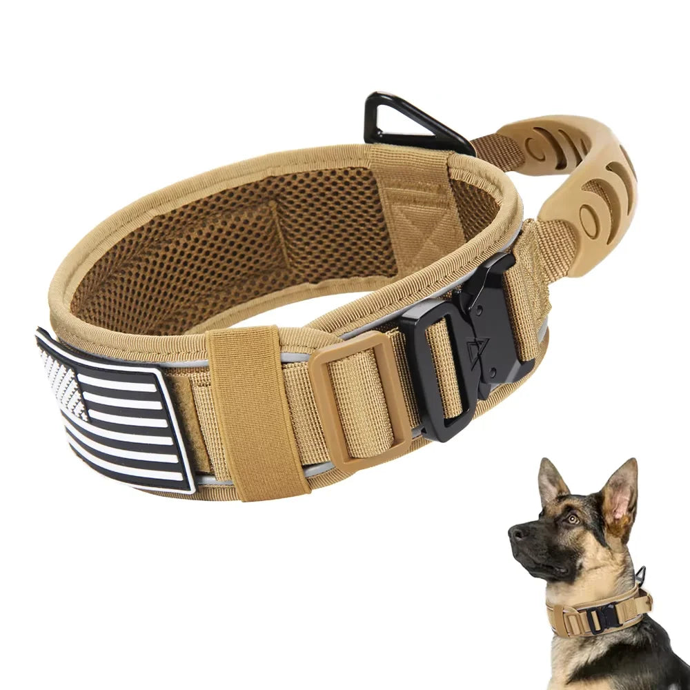 Tactical Dog Collar Logo Reflective Nylon Iron Buckle Outdoor Pet Training Collar for Dogs