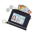 Handmade Custom Logo Thread RFID Polyester Lining Genuine Leather Short Cash ID Credit Card Holder Women Wristlet Wallet  Zipper