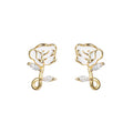 S925 Sterling Silver French Vintage Black & White Enamel Rose Flower Zircon Stud Earrings for Women