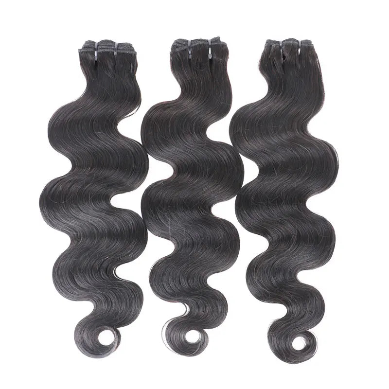 Super Double Drawn 12A Human Hair Extensions Natural Black Color Double Weft Body Wave 24 Inch Hair Bundles with Closure