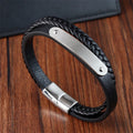 Customized Logo Name Engraved Blank Bar Stainless Steel Bracelet Bangle Double Layer Braided Men's Leather Bracelets