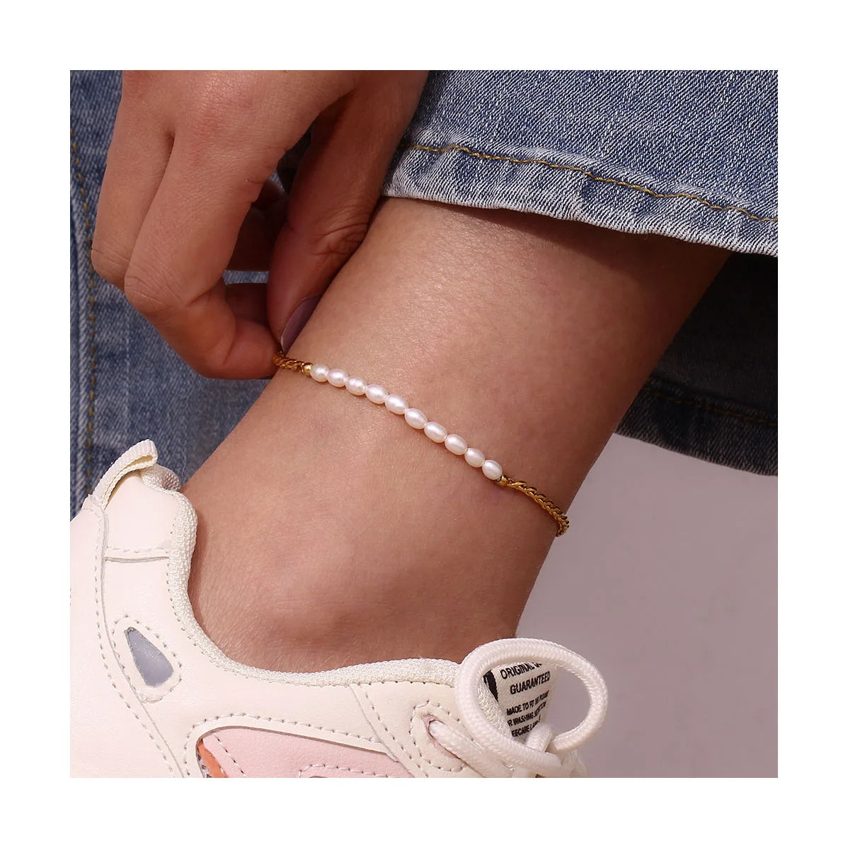 ERESI New Summer Jewelry HOT INS 18k Gold Plated Tarnish Free Stainless Steel Rococo Natural Pearl Mixed Design Cuban Anklet