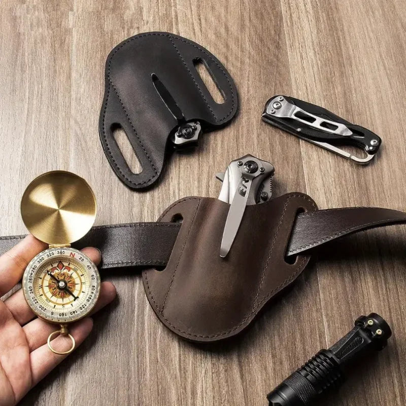 Full Grain Leather Knife Sheaths for Belt Genuine Leather Folding Knife Holster Outdoor Camping Knife Storage Bag