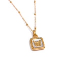 JINYOU 941 France Stainless Steel Square Shell Charm Vintage Butterfly Pendant Necklace Jewelry for Women MegaBDM