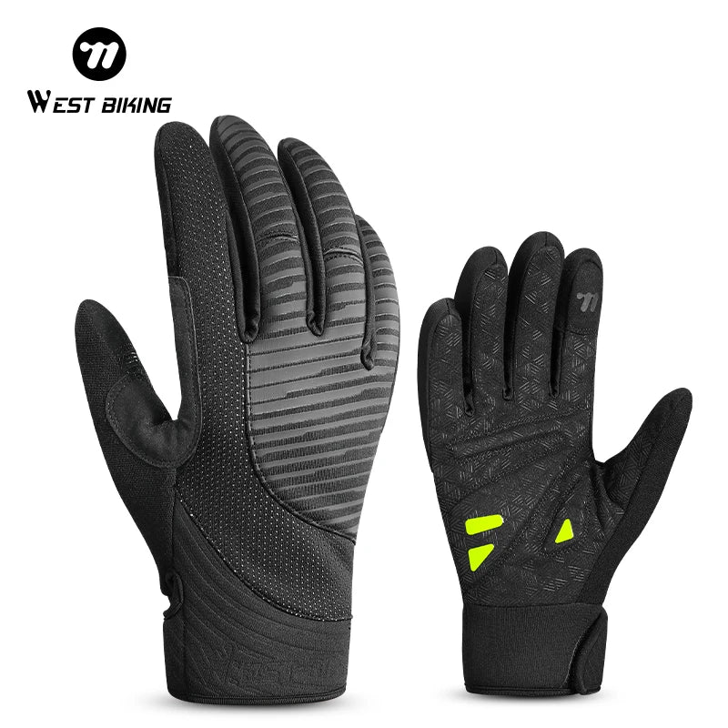 WEST BIKING Winter Bicycle Warm Gloves Full Finger Sensitive Touch Biking Gloves Thermal Fleece Shock Absorption Bike Wear MegaBDM