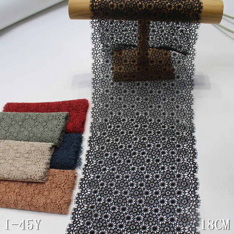 High Quality Chemical Guipure Lace Fabric Trim for Clothes 18CM Embroidery Lace Border 100% Polyester Water Soluble Black Lace