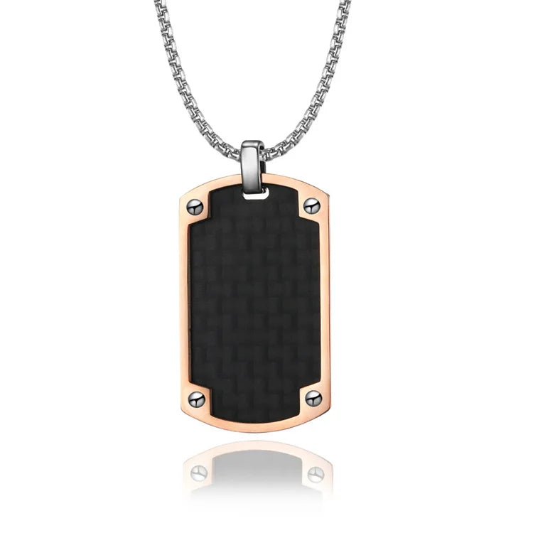 Custom Personalized Stainless Steel Pendant Black Carbon Fiber Dogtag Pendant Chain Necklace