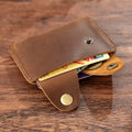Double Side Press Button Pocket Credit Card Wallet Custom Vintage Crazy Horse Cowhide Leather Slim Mens Coin Purse Cardholder