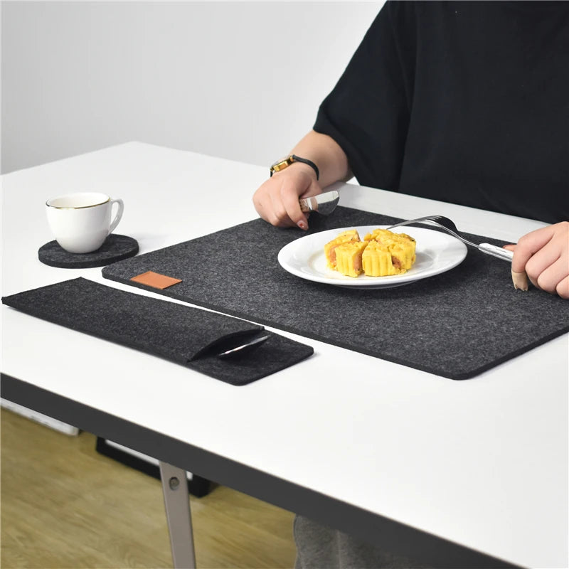 Felt Placemats - Stain Heat Resistant Washable Felt Table Mat Dark Grey Place Mats Set of 6 for Dinner