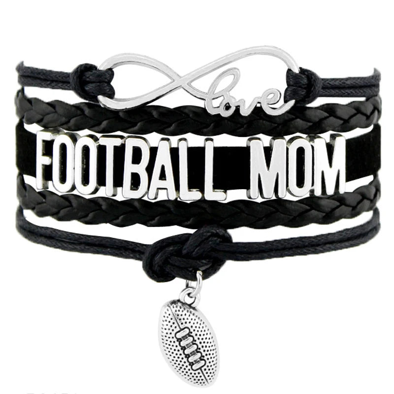 Infinity Love Mens Beads Leather Bracelets for Football Rugby Fans Best Friends Grandma Players Fashion Charm Bracelet