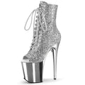 Silver Plated Glittering Powder High Heels 20 cm Thin Heel Thick Bottom Platform High Heels Short Boots Steel Tube Dance High He