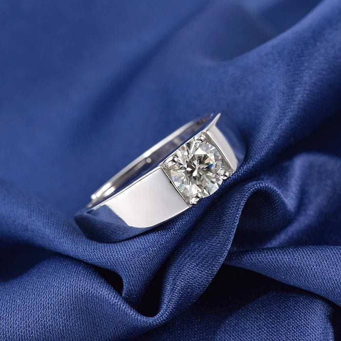 925 Sterling Silver Ring Round Moissanite Promise Ring for Male
