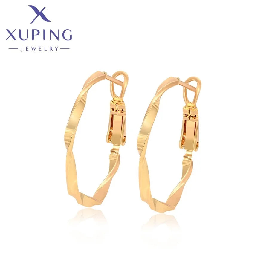 X001005111 Xuping Jewelry 24K Gold Plated Medium Size Women Twist Hoop Earrings
