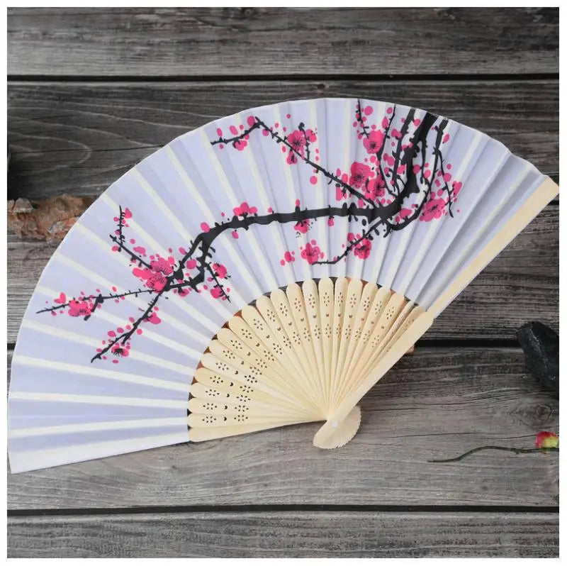 Personalized Folding Hand Fan for Women Ladies Cherry Blossom Chinese Japanese Vintage Bamboo Silk Fans for Wedding Party Favor