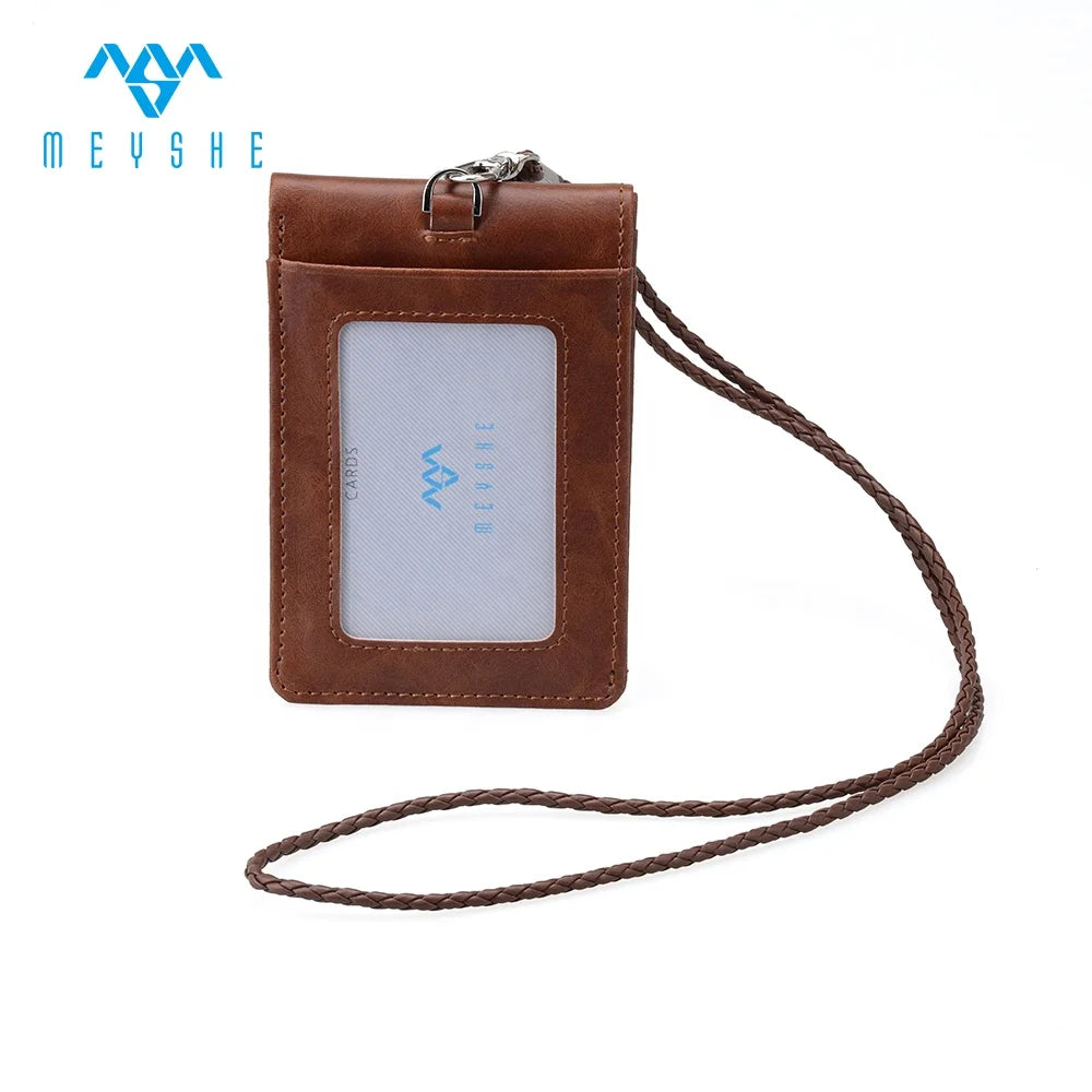 Custom PU Leather RFID Lanyard with Embossed Logo Customizable Business Card Holder Button and Chain for Credit Cards