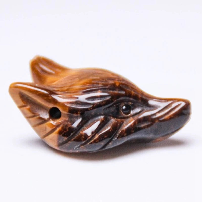 Huiying New 23*33mm Wholesale Hand Carved Yellow Tiger Eye Fox Head of Christmas Decoration Crafts