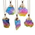 New Crystal Pendant Women's Colorful Gem Jewelry Original Stone Electroplating Irregular Pendant Necklace