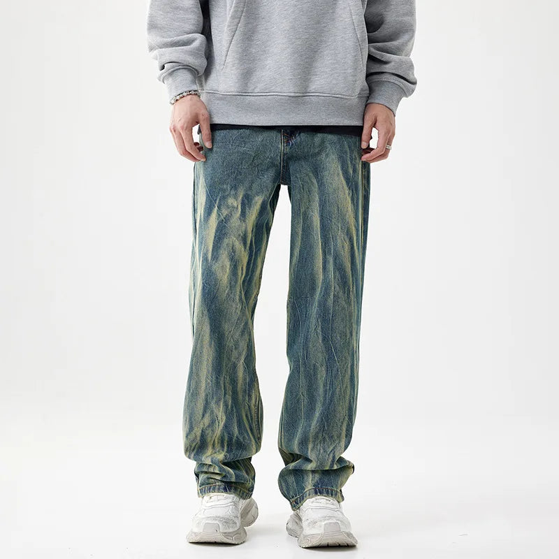 Men Ripped Patch Fashion Streetwear Style Blue Baggy Designer Quality Jeans