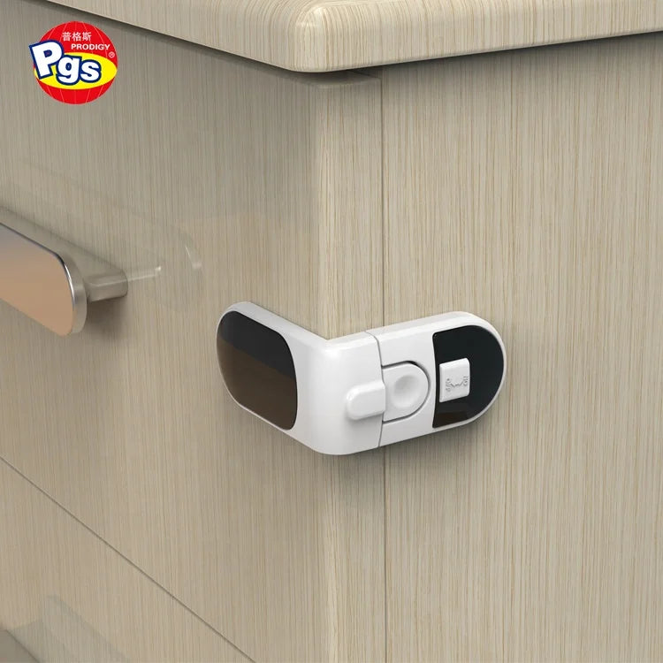 Prodigy Updated Child-Proof Right Angle Safety Lock Anti-Opening Cabinets Doors No Drill Needed Infants Toddlers Protection