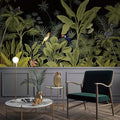 Nordic Retro Floral Wallpaper for Bedroom and Restaurant Tropical Rainforest Mural with Jungle Plant Bird Flower Wall Covering
