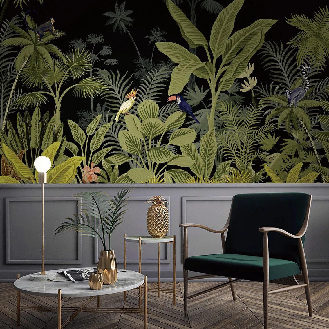 Nordic Retro Floral Wallpaper for Bedroom and Restaurant Tropical Rainforest Mural with Jungle Plant Bird Flower Wall Covering
