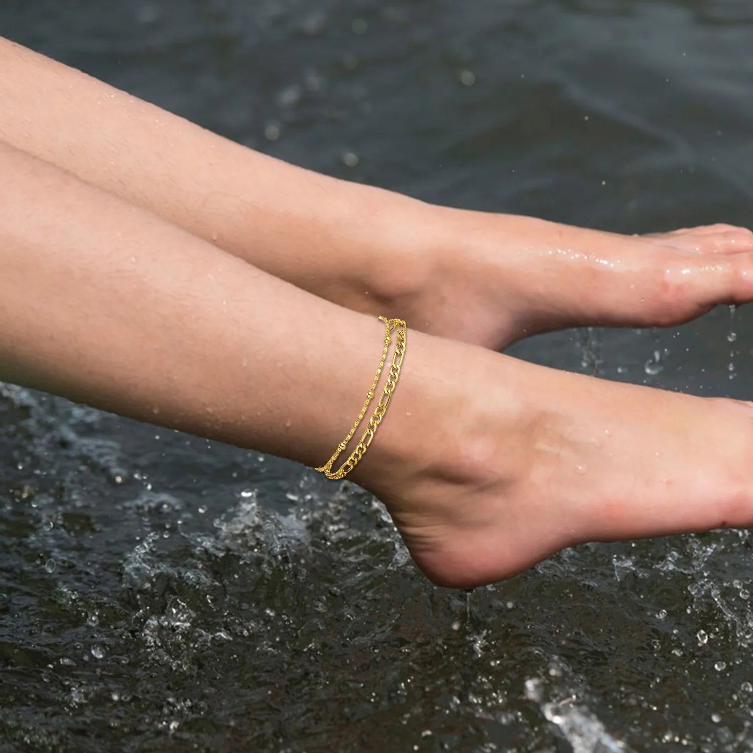 HOVANCI Miami Cuban Chain Anklet Foot Jewelry Gold Plated 316L Stainless Steel Stacking Chain Anklets