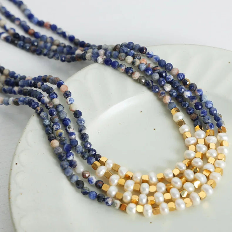 High End Multicolour Natural Stone Handmade Beads Necklaces Waterproof Freshwater Pearls Gold Plated Stainless Steel Necklace
