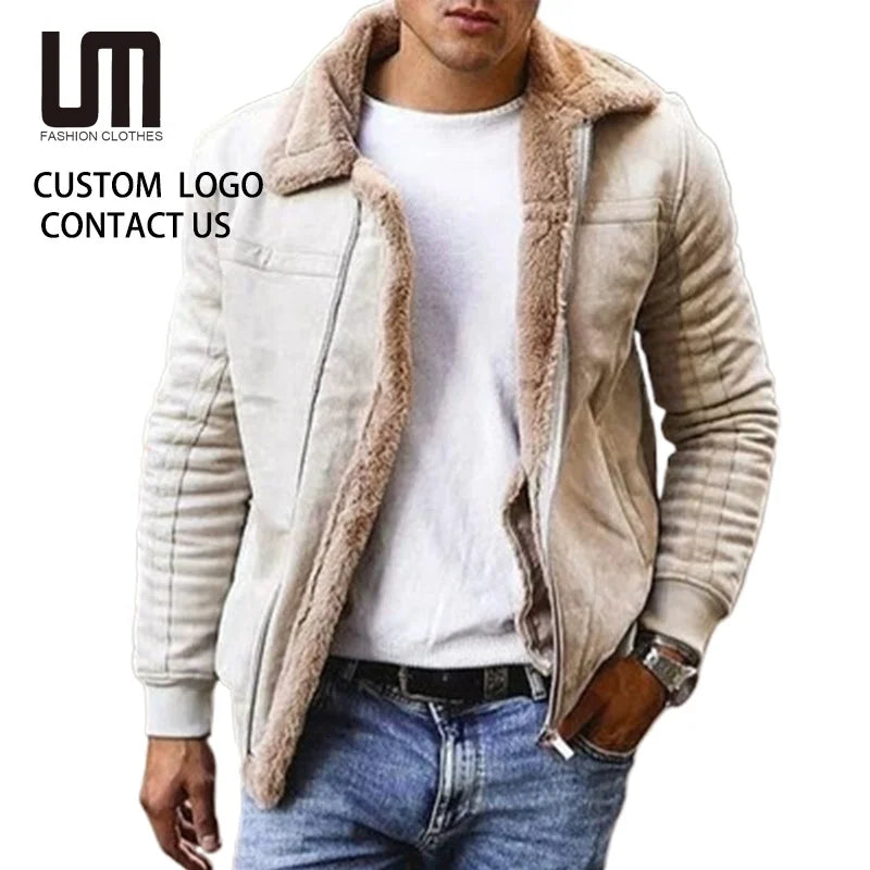 OEM ODM Wholesale Winter Men Casual Thick Long Sleeve Polyester Biker Jacket Plus Size Outwears Fleece Coat