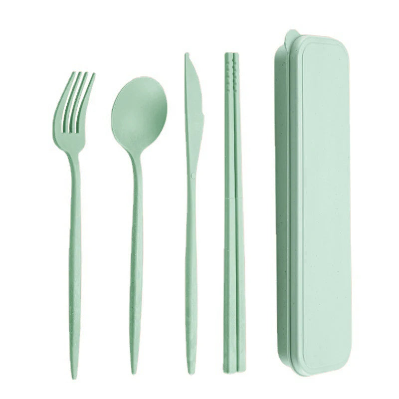 Wholesale Flatware Set Portuguese Style Portable Chopstick Fork Spoon Reusable Wheat Straw Camping Cutlery Printed for Travel