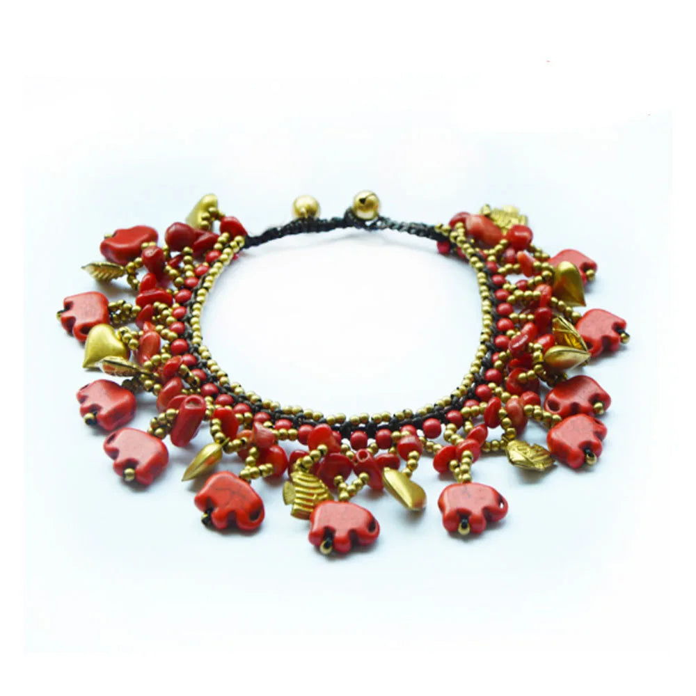Bohemian Brass Beads Turquoise Stone Elephant Charms Boho Chic Bracelet Natural Stone Bracelets Jewelry Set Supplier