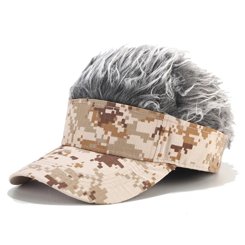 Custom Logo Golf Hat With Attached Hair Visor 6 Color Camo Baseball Cap UV Protection Embroidery Wig Hat Wholesale