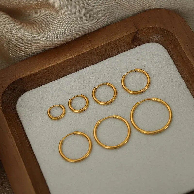 18k PVD Gold Plated Stainless Steel Jewelry Earring Non Tarnish Minimalist 9mm Hypoallergenic Hoop Earrings for Daily Wear