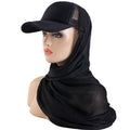 Plain Color Summer Mesh Ball Cap Head Scarf Headwrap Integrate Hijab Muslim Scarf Hat Cap for Women
