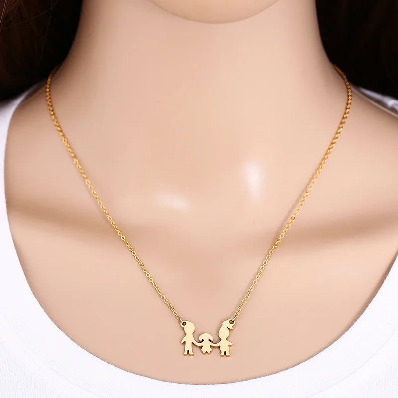 Stainless Steel Family Necklace Women Mama Kids Familia Necklace for Mothers Day Jewelry  Gift