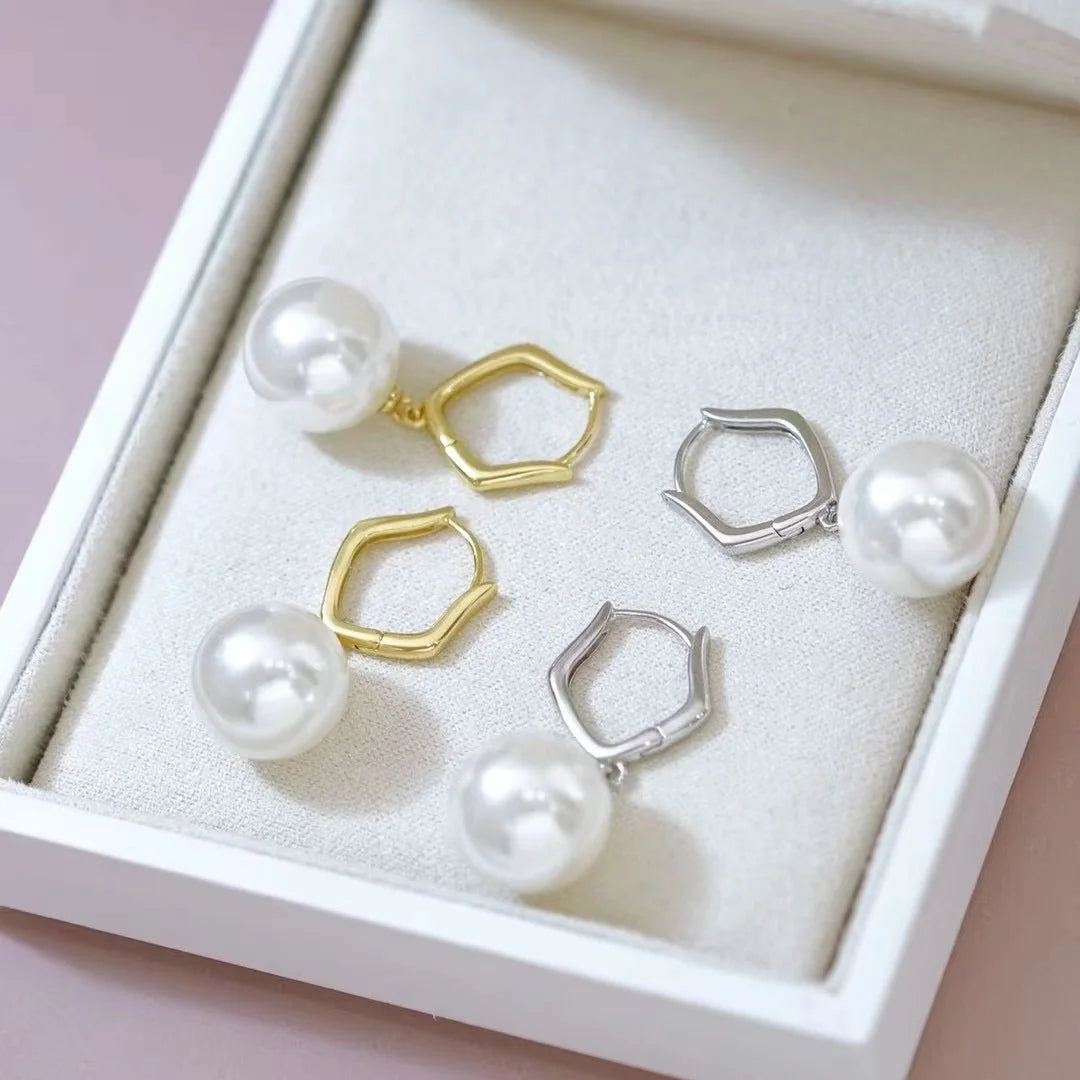 E2296 11-12mm DIY Natural Freshwater Pearl Charm Earrings Mounting Accessory 925 Sterling Silver Gold Plated  Jewelry for Women