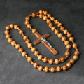 Wholesale Natural Wall Catholic Decorative Hanging Pine Beads Cross Rosary Pendant  Wall Christian Ornaments