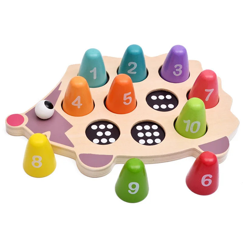 Children Wooden Hedgehog Digital Pairing Board Stereo Matching Puzzle Blocks Montessori Educational Math Learning Toys for Kids