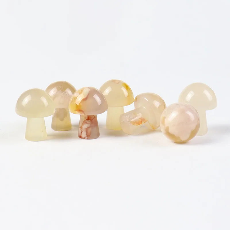 New Bulk Natural Sakura Agate Mushroom Shape Cherry Blossom Agate Flower Agate Engraving Carving for Decoration Making