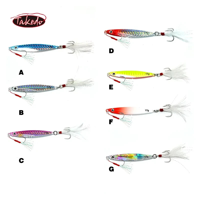 TAKEDO Weihai HG03 7g 10g 14g 17g 21g 25g30g 40g 60g 80g Jigging Lures Saltwater Fishing Metal Jig Jigging Lure With Two Hooks