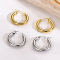 Modern Women Minimal Stainless Steel Jewelry Solid Round Hoops Chunky Thick Hoop Earrings Gold Plated