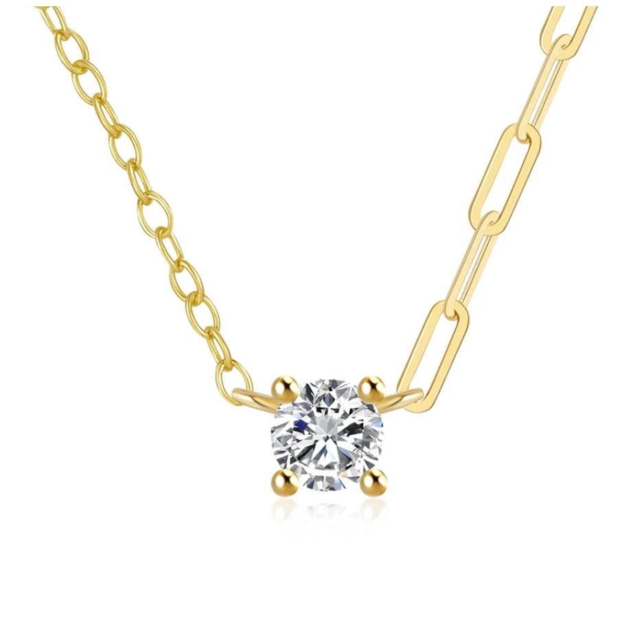 Fashion Charm Jewelry 925 Sterling Silver Zircon Necklace Gold Plated Clavicle Chain Pendant Necklace for Women