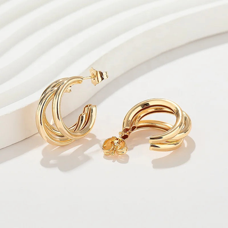 Laminated Gold Jewelry Joyeria Sophisticated Women'S Stud 18K Gold Plated Earrings Wholesale Fashion Jewelry for Women Selection