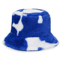 Custom Logo Winter Cow Print Plush Fuzzy Velvet Bucket Caps Casual Warm Faux Fur Fisherman Hats