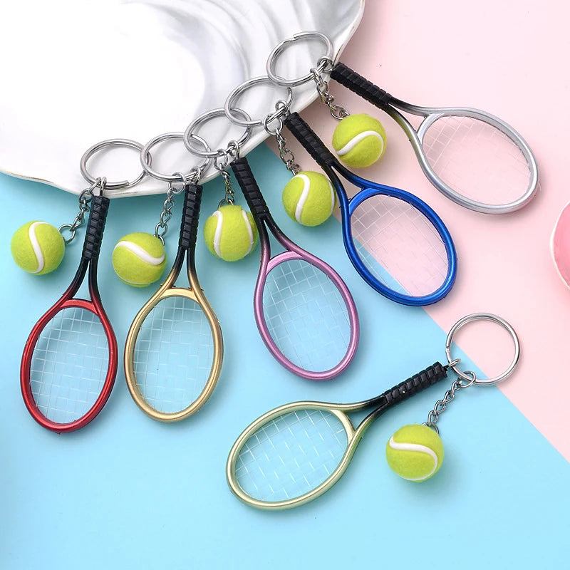 Wholesale Bag Accessories Promotion Gift Women Cute 3D Mini Tennis Ball Racket Keychain