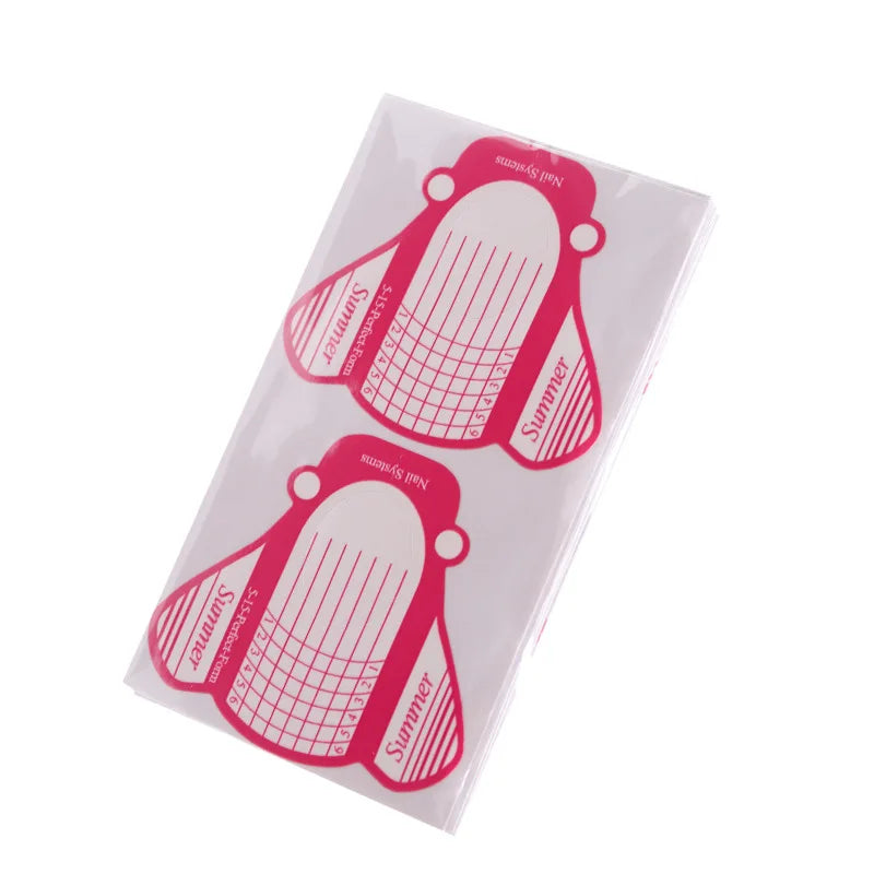 EYL 100pcs Pink Self-Adhesive Gel Long Dual Form Nails Molds Nail Art Extension Form PVC Acrylic Paper Press on Nail Form
