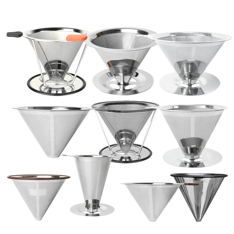 ALL KINDS of 1-2 1-3 1-4 1-6 1-8 Cups Paperless Stainless Steel Pour Over Coffee Dripper Filter Maker