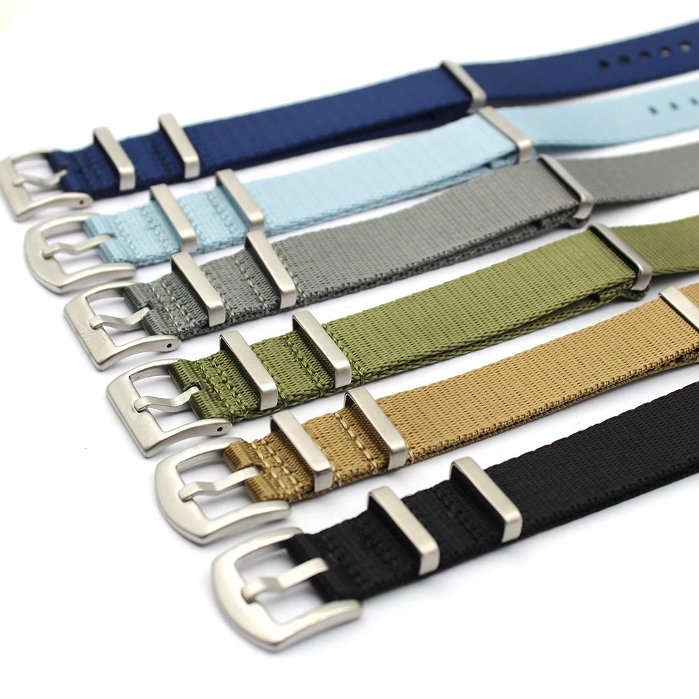 ODM/OEM 1.4mm Luxury Soft Stripe Seatbelt Fabric Watch Strap for Various Watches with Nylon Buckle Custom Logo