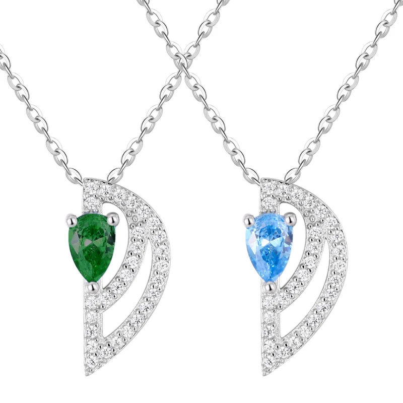 Luxury 925 Sterling Silver Women's Necklace Full Diamond Water Drop Cubic Zirconia Geometric Pendant for Wedding Engagement High