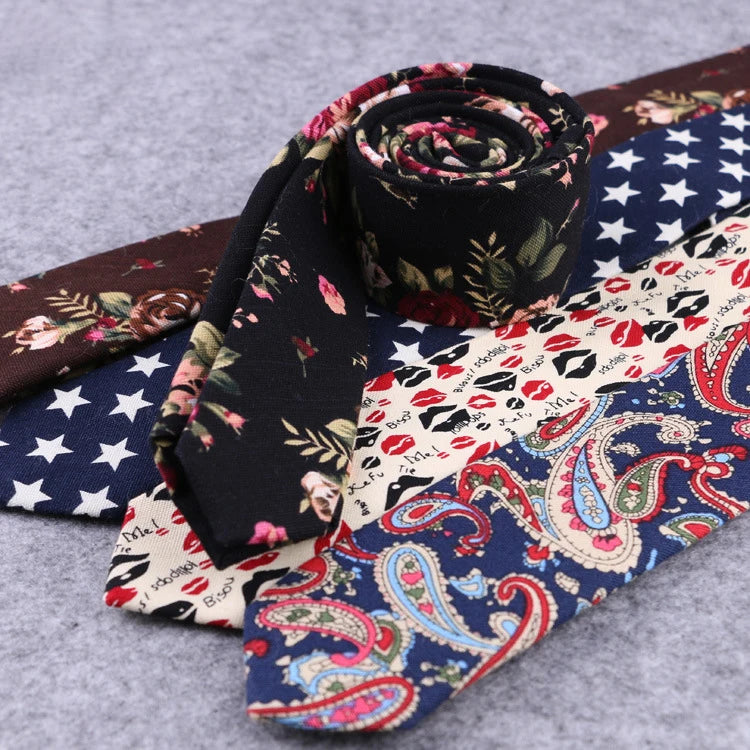 New Floral Tie for Men Women Skinny Cotton Neck Tie for Wedding Casual Mens Neckties Classic Suits Flower Print Neck Ties Cravat