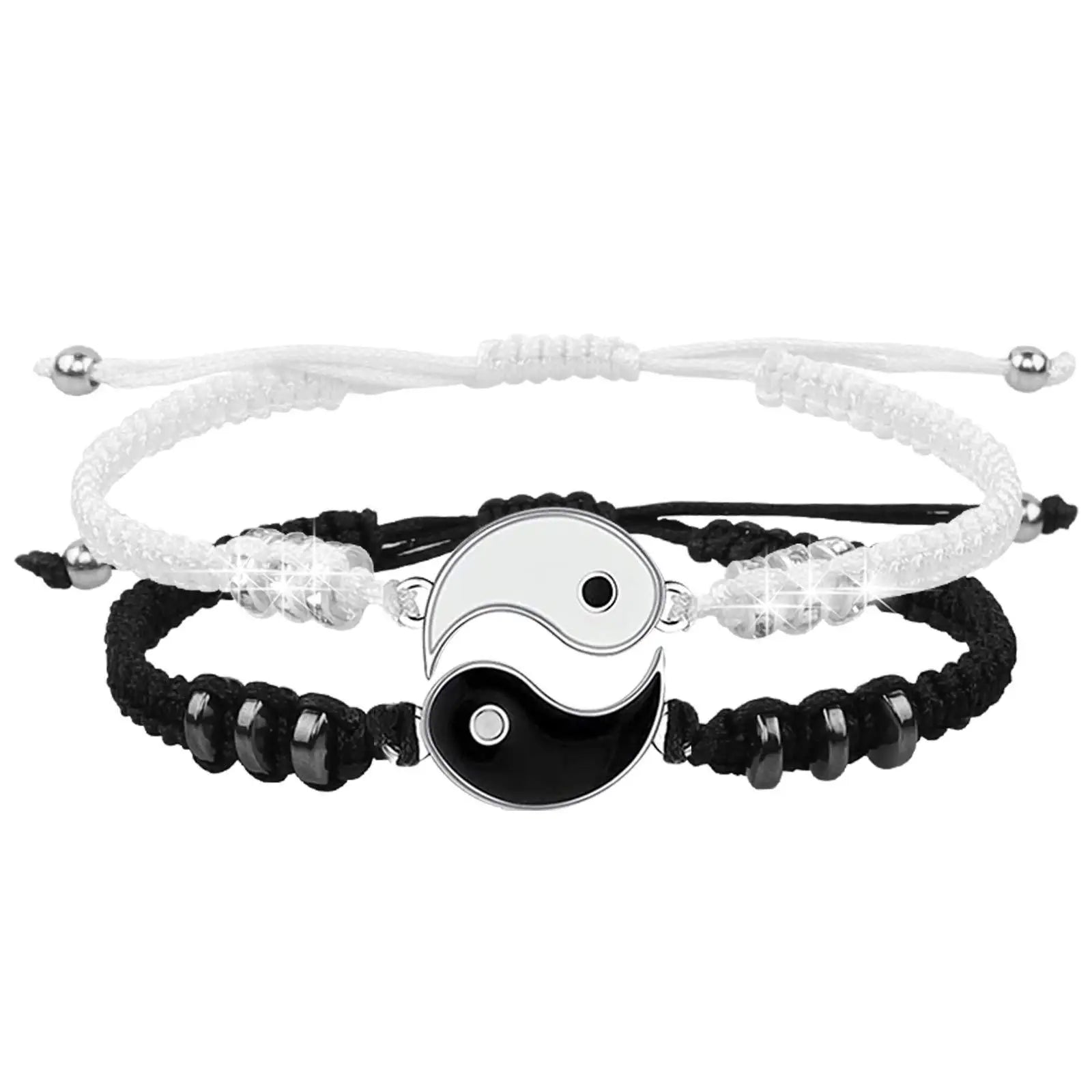Matching Yin Yang Friend Couple Bracelets Adjustable Handmade Cord Relationship Bracelets for Friendship